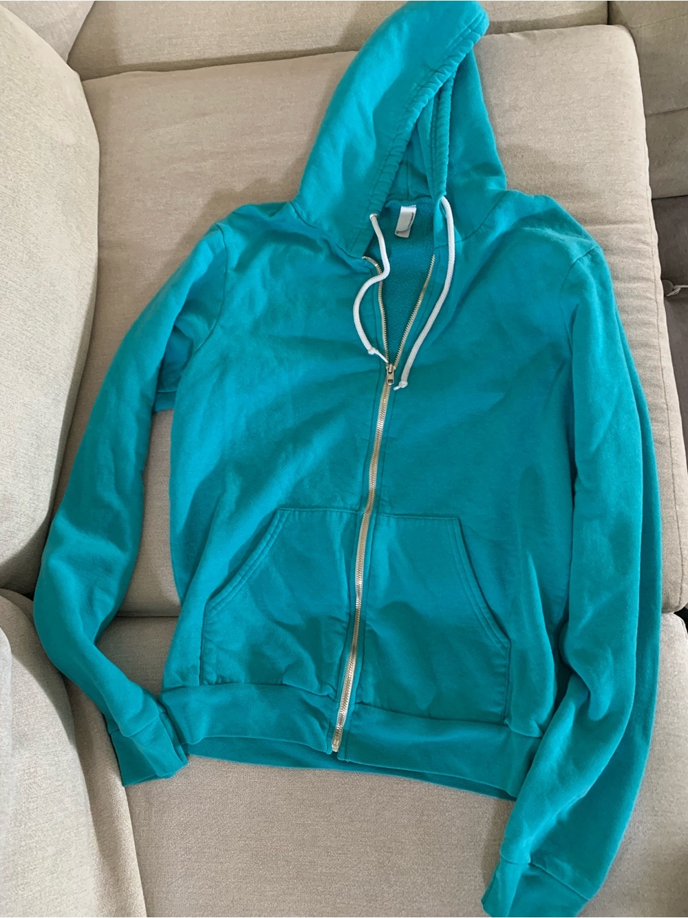 American Apparel Teal Zip Hoodie with Drawstring
